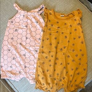 Pink and Mustard Bee Print Baby Rompers